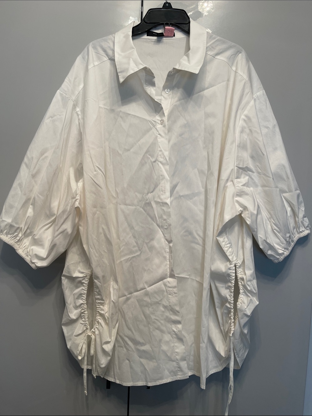 Women White Button‑Down Shirt with Cinched Side Detail